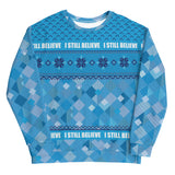 England 90s 'I Still Believe' Christmas Jumper in blue - front