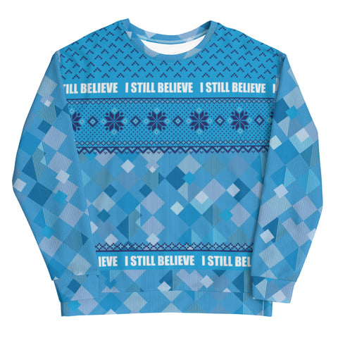 England 90s 'I Still Believe' Christmas Jumper in blue - front