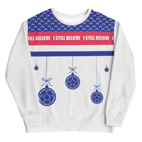 England 80s 'I Still Believe' Football Christmas Jumper in white - front