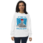 'A Time to Hold & Give' - England Classic Football Shirt Christmas Jumper - white female model